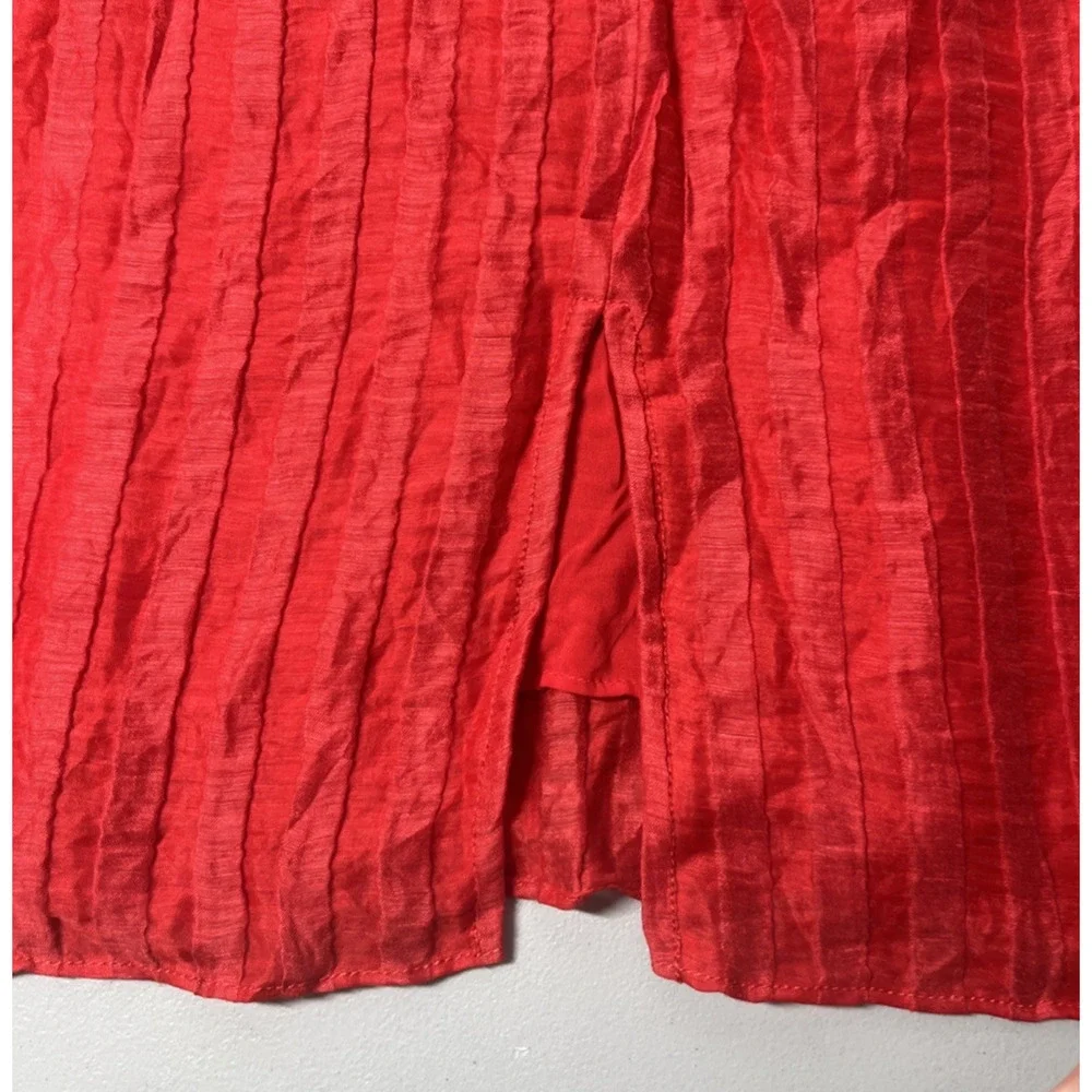 J Crew Textured Linen Blend Skirt Womens 14 Red Crinkled Pencil Lightweight - Picture 4 of 9